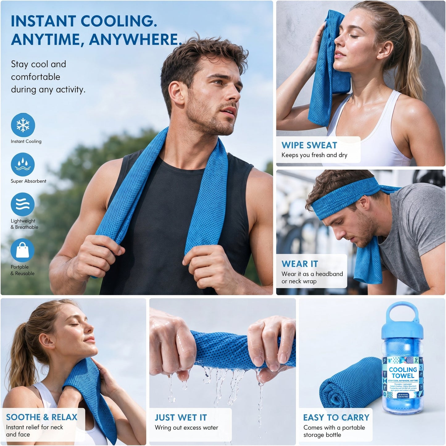 🩵Last Day Buy 1 Get 1 Free (Each only ￡3.49!!)🩵❄Absorbent Quick-Drying Gym Cooling Towels